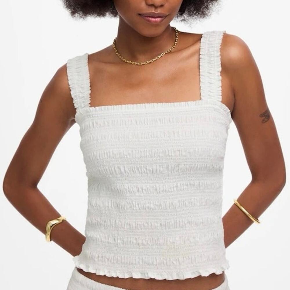 Madewell 100% Cotton Poplin Smocked Cropped Slim Fit Tank White Size XXS - Picture 3 of 9